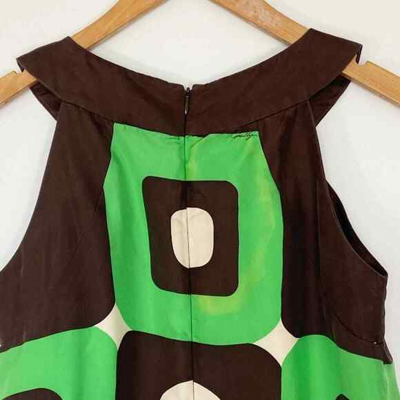Milly New York Silk Green Brown Geometric Silk Print Shift Mini Dress - Picture 7 of 14